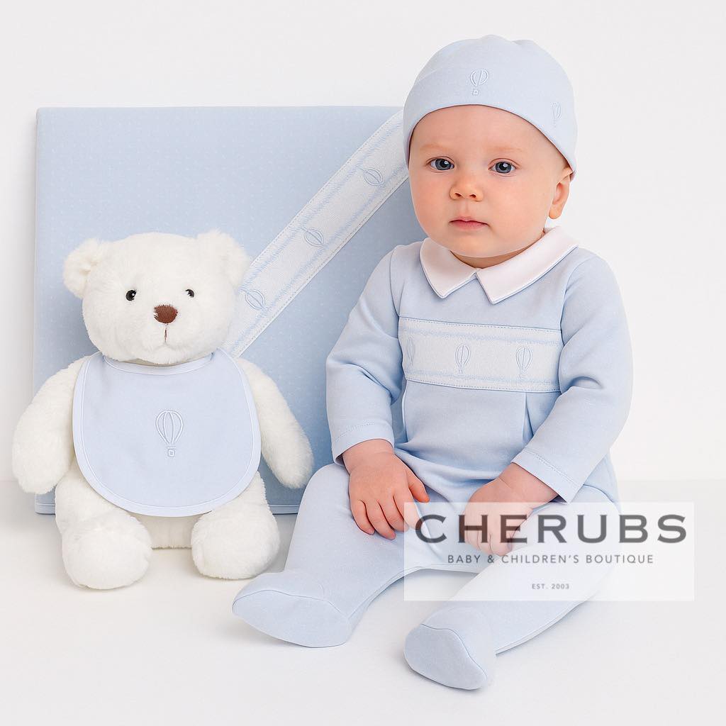 Deolinda 25105 Magic Sky Blue Pyjamas, 25G03 Hat, 25B03 Bib and 25M03 Blanket In Stock Now