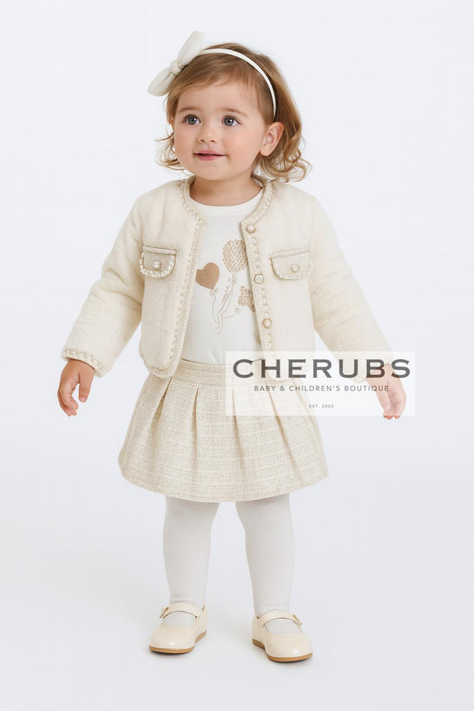 Cherubs Cream Long Sleeve Tee-Shirt, Skirt and Jacket In Stock Now