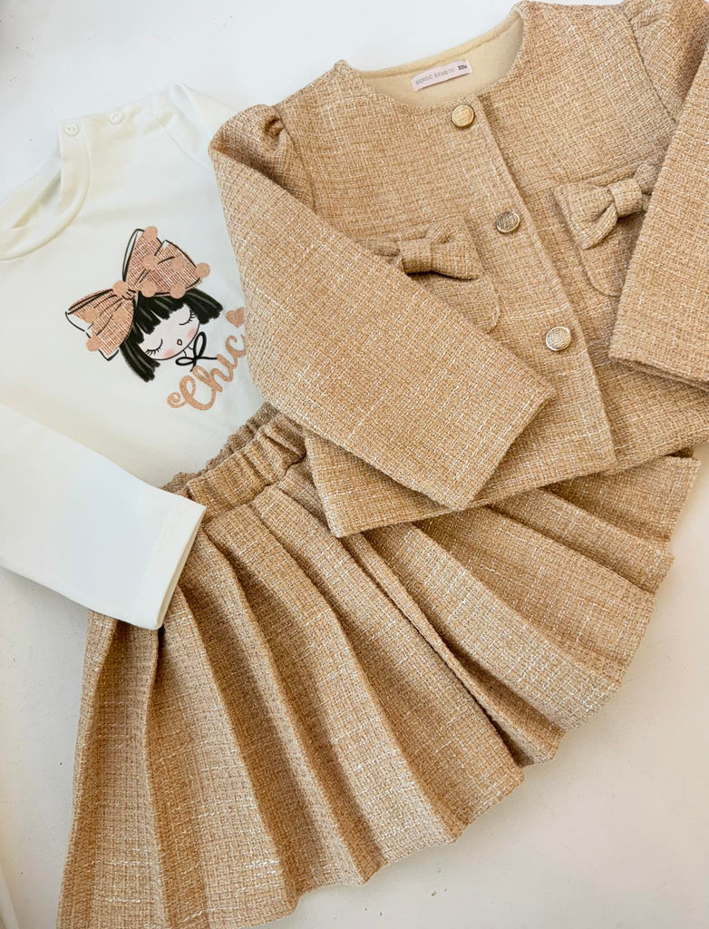 Cherubs Long Sleeve Tee-Shirt, Peach Tweed Skirt and Jacket In Stock Now
