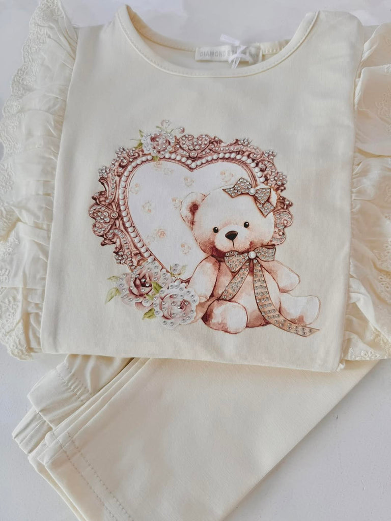 Cherubs Cream Teddy Bear Heart Leggings Set In Stock Now