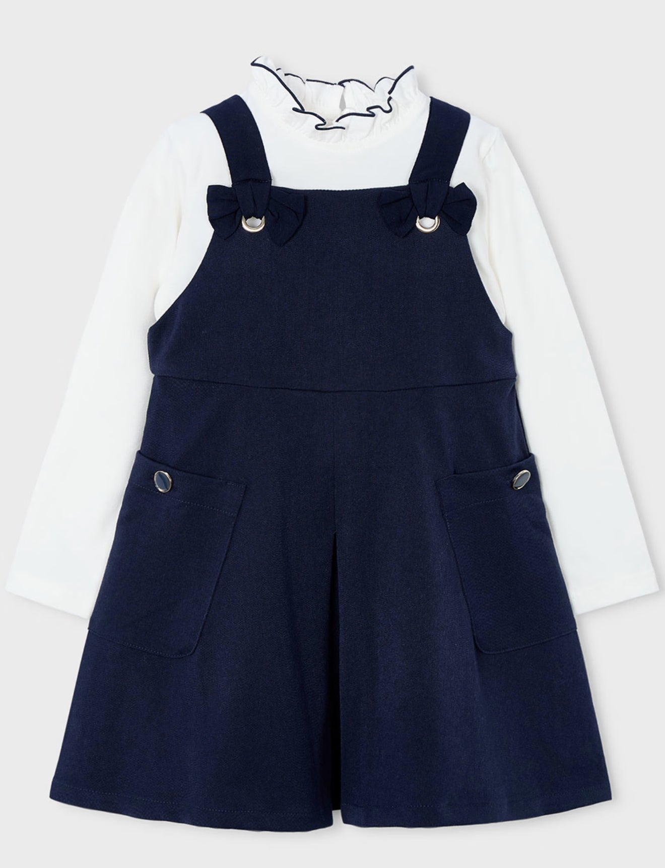Mayoral 4914 Blouse and Navy Blue Pinafore Dress  Cherubs