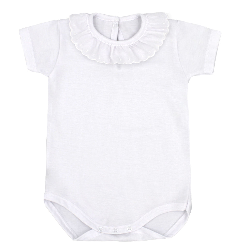 Rapife 877 White Bodysuit and 4923 Red Gingham Ruffle Bottom Dungaree In Stock Now