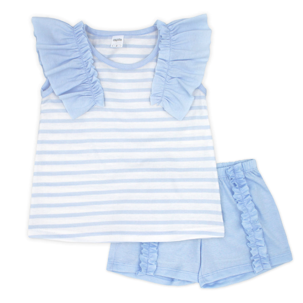 Rapife 4151 Blue Stripe Frilled Tee-Shirt and Shorts Set In Stock Now