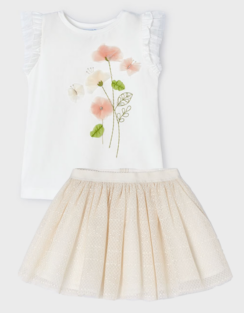 Mayoral 3079 Natural Nude Tee-Shirt and 3901 Almond Tulle Skirt