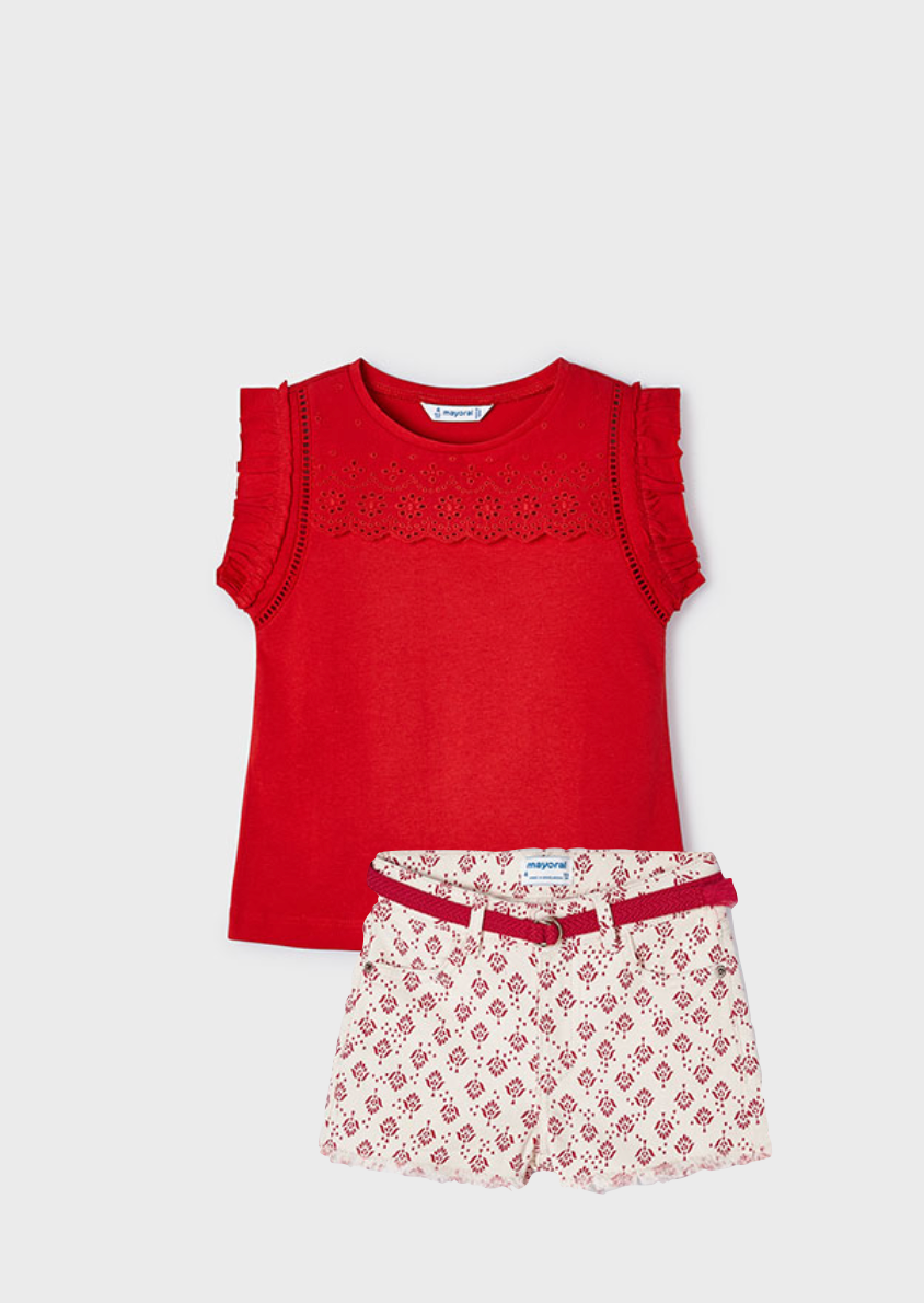Mayoral 3094 100% Cotton Granadine Tee-Shirt, 3255 Chickpea Shorts 