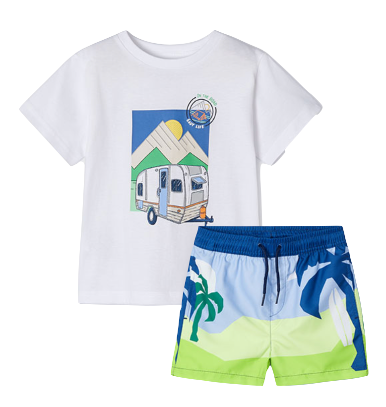 Mayoral 3004 White Tee-Shirt and 3613 Powder Blue Swim Shorts