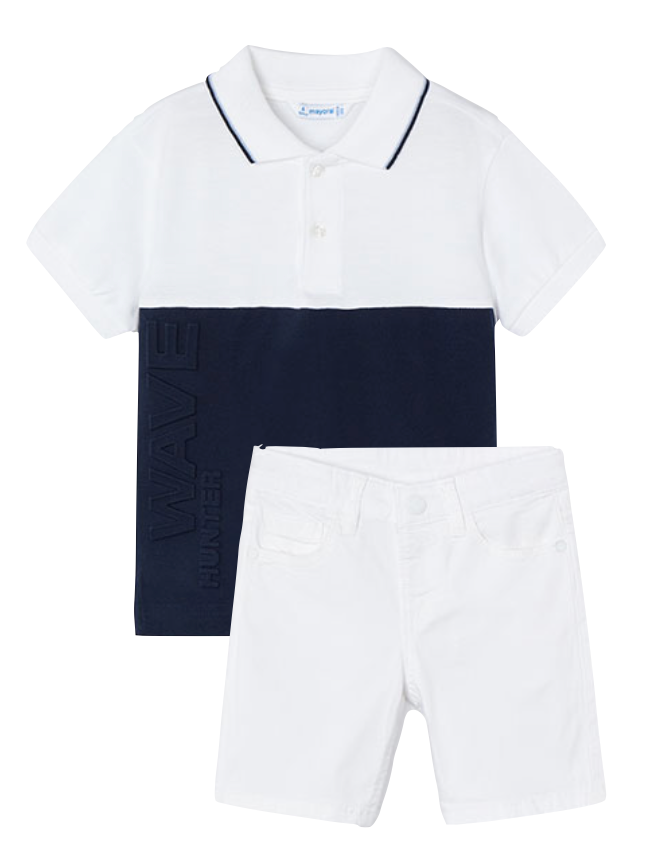 Mayoral 3110 Navy Short Sleeve Polo Shirt and 204 White Twill Shorts