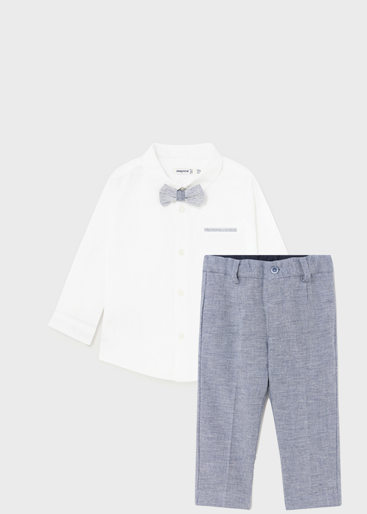 Mayoral 1116 White Long Sleeve Shirt and 1547 Navy Linen Trousers