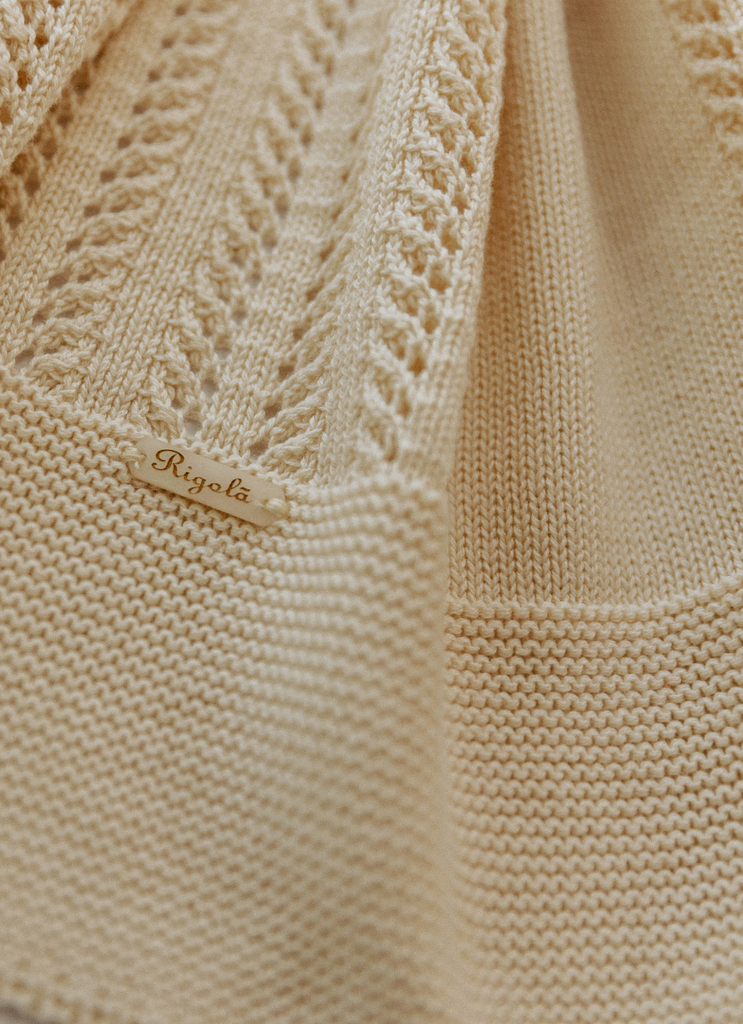 Rigola Coconut Organic Cotton Two Piece Knit Set and Blanket In Stock Now