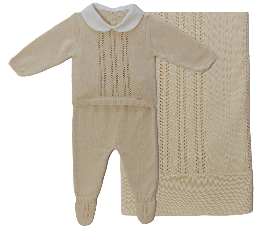 Rigola Coconut Organic Cotton Two Piece Knit Set and Blanket In Stock Now