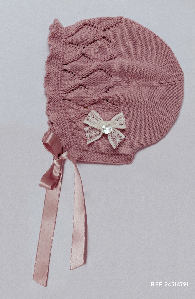Rigola Old Rose Organic Cotton Two Piece Knit Set, Bonnet and Blanket In Stock Now