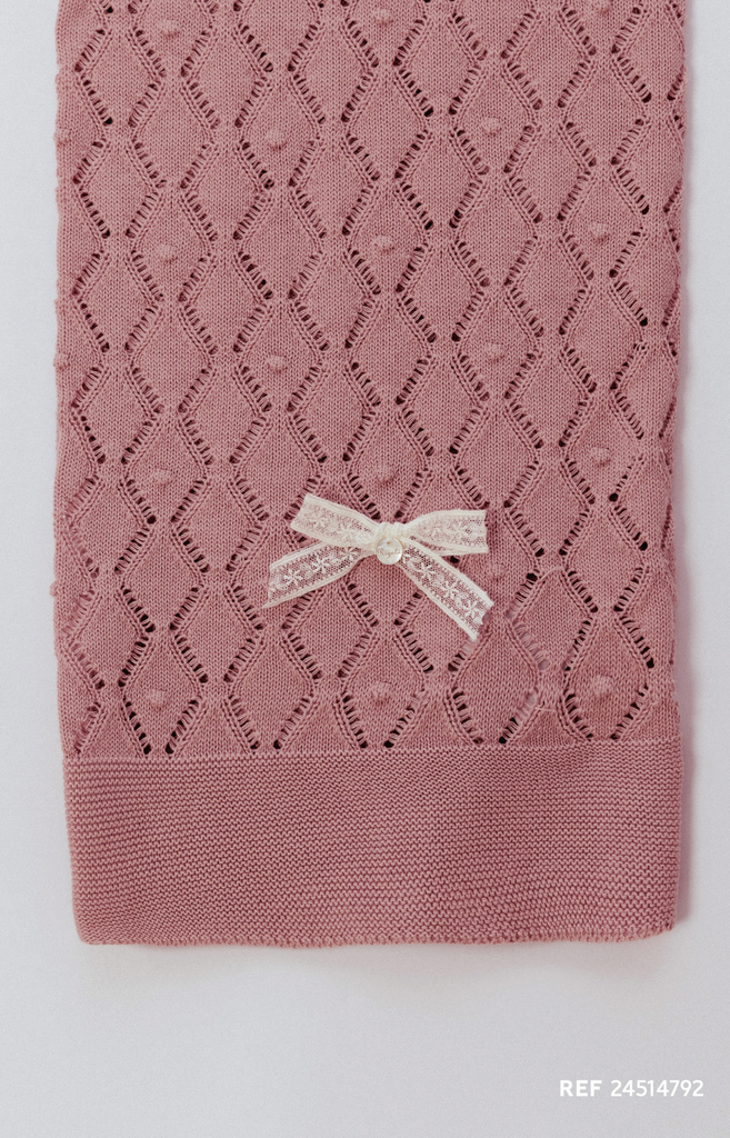 Rigola Old Rose Organic Cotton Two Piece Knit Set, Bonnet and Blanket In Stock Now