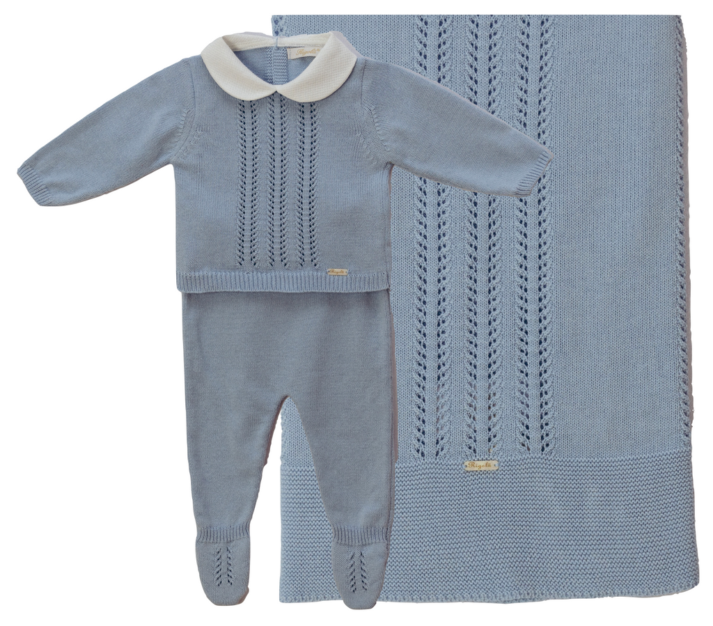 Rigola Ocean Blue Organic Cotton Two Piece Knit Set and Blanket