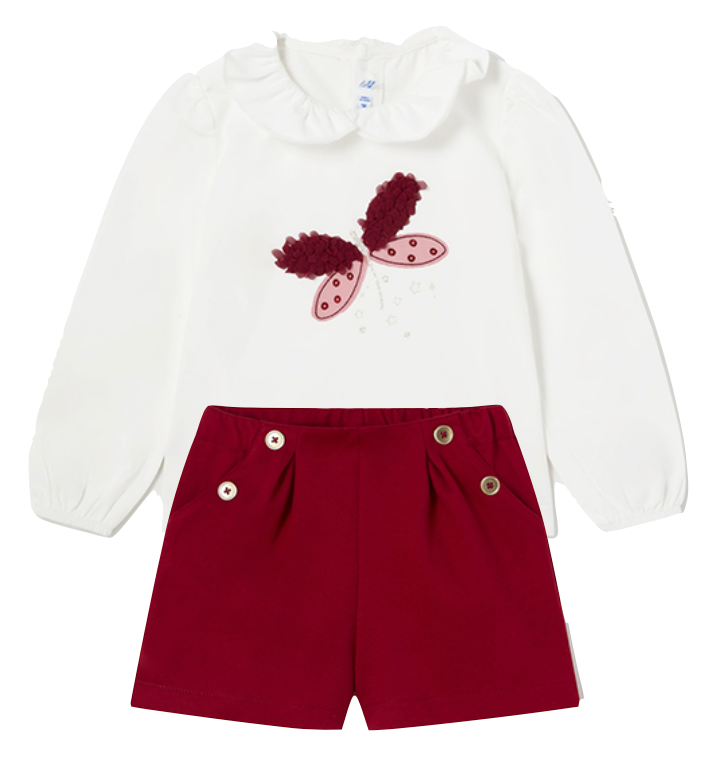 Mayoral 2047 Long Sleeve Tee-Shirt and 2252 Cherry Twill Shorts In Stock Now