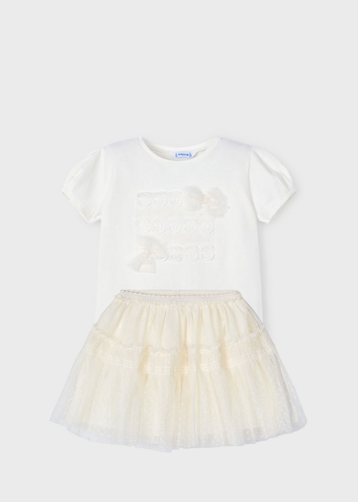 Mayoral 3001 Natural Tee-Shirt and Mayoral 3961 Natural Tulle Skirt In Stock Now