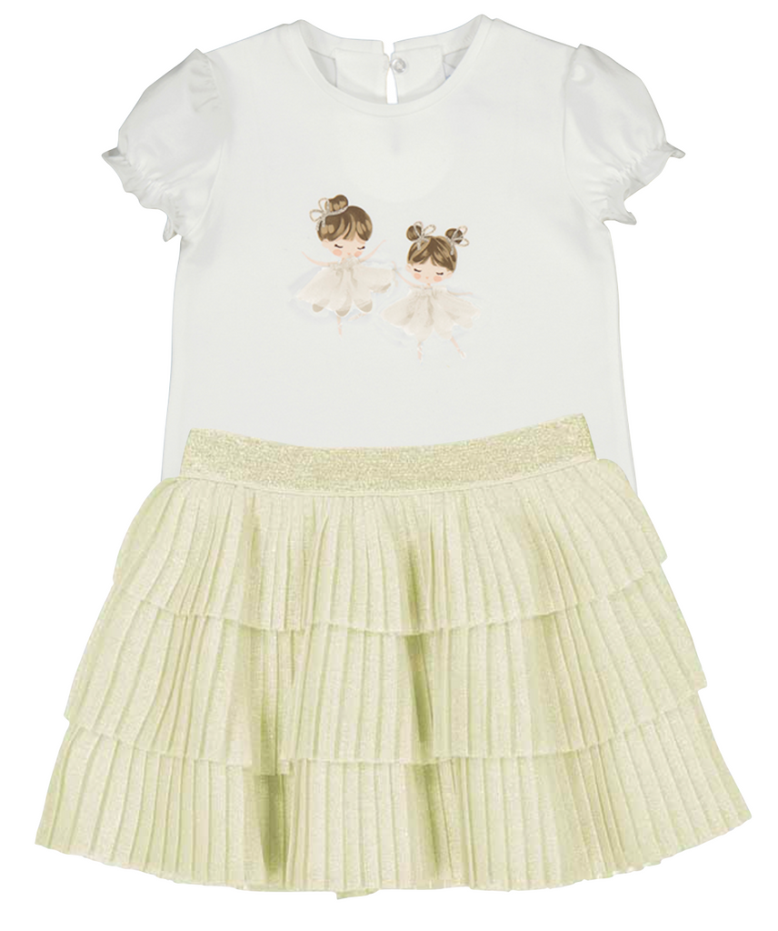 Mayoral 1041 Tee-Shirt and Mayoral 1901 Champagne Pleated Tulle Skirt In Stock Now