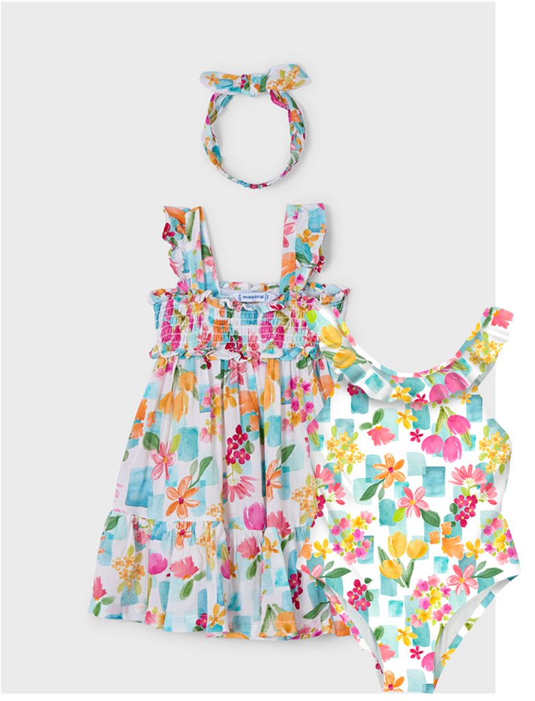 Mayoral 3939 Dress, Headband and Mayoral 3719 Swimming Costume In Stock Now