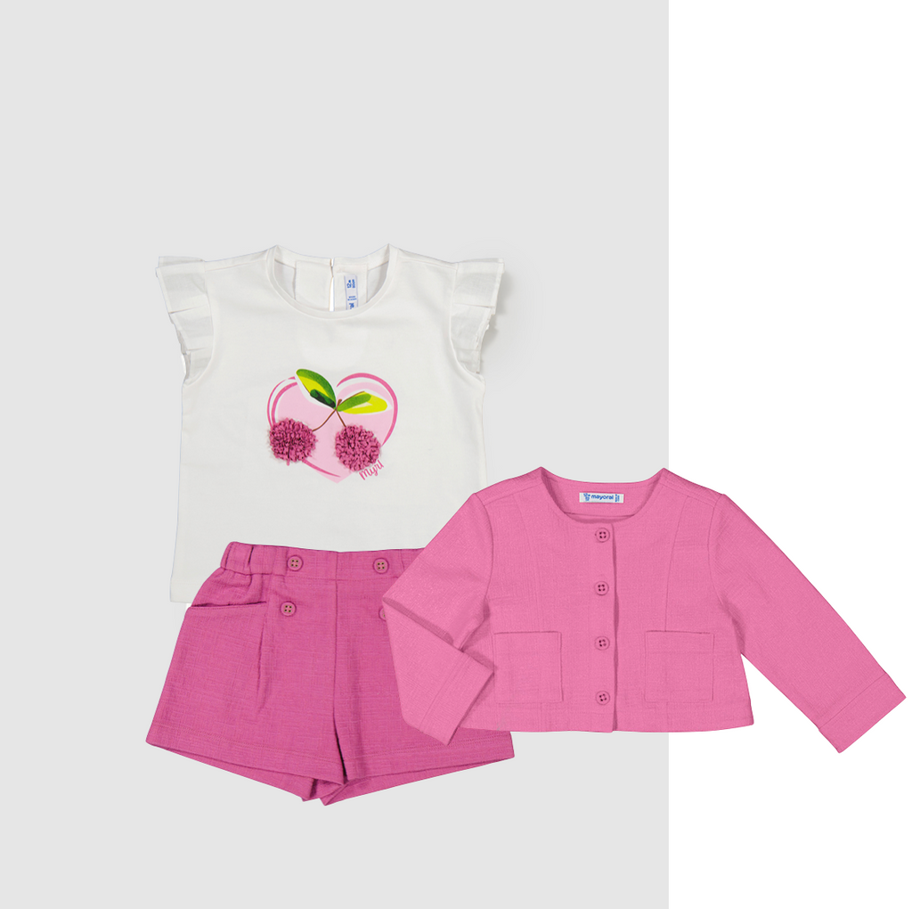 Mayoral 1042 Tee-Shirt, Mayoral 1226 Shorts and Mayoral 1460 Orchid Jacket In Stock Now