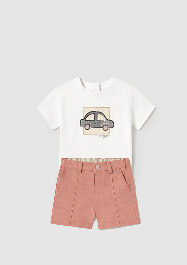 Mayoral 1052 White Tee-Shirt and Mayoral 1240 Brick Red Shorts In Stock Now