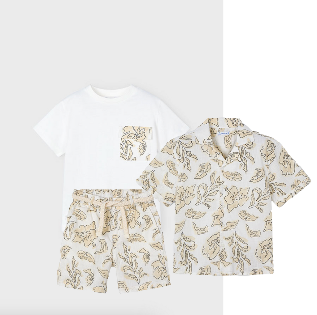 Mayoral 3032 Short Sleeve Tee-Shirt, Mayoral 3114 Short Sleeve Shirt and Mayoral 3221 Shorts In Stock Now