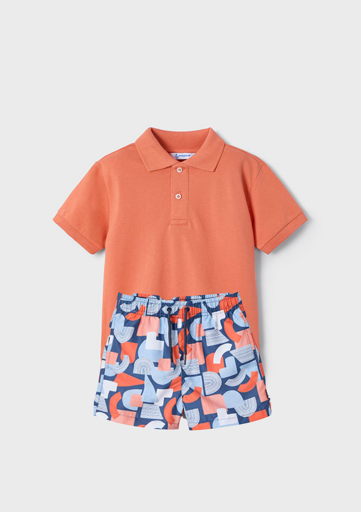 Mayoral 150 Short Sleeve Polo Shirt and Mayoral 3612 Swim Shorts In Stock Now