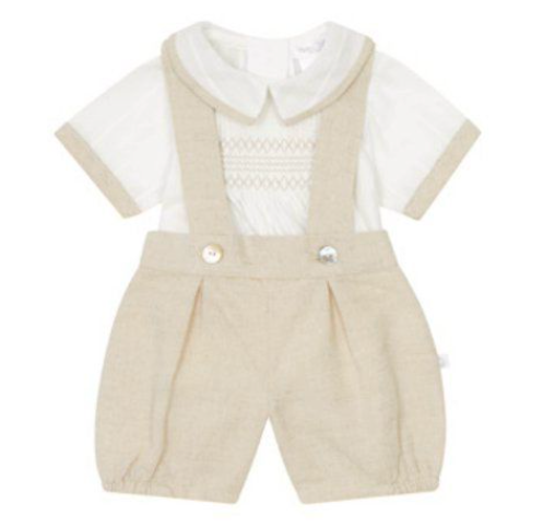 Deolinda 25817 Cappuccino Smocked Shirt and Shorts with Braces In Stock Now