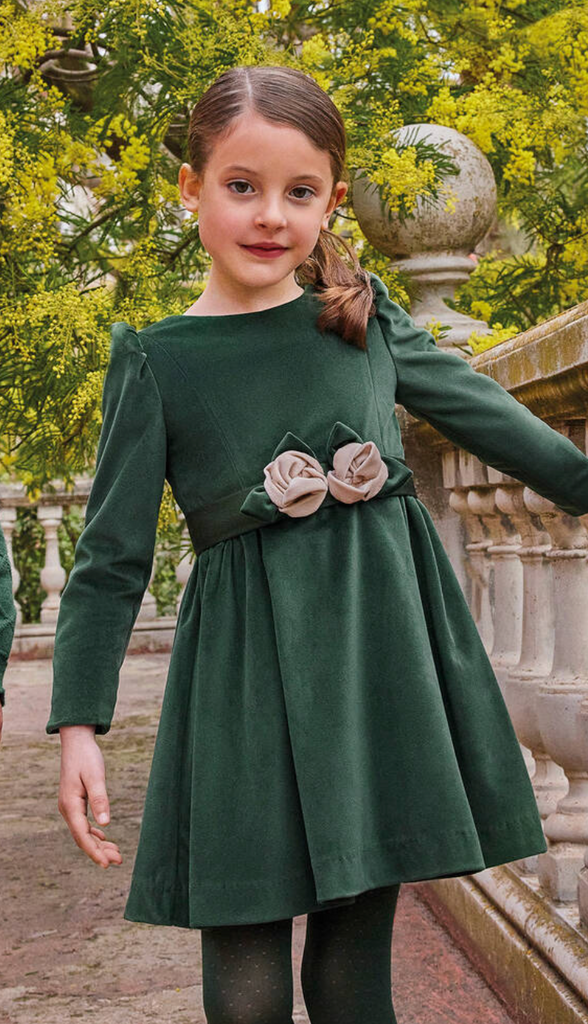 Abel & Lula 5529 Bottle Green Velvet Dress In Stock Now