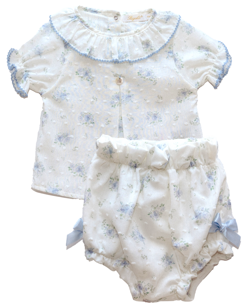 Rigola Little Blue Rose Organic Cotton Blouse and Panties In Stock Now
