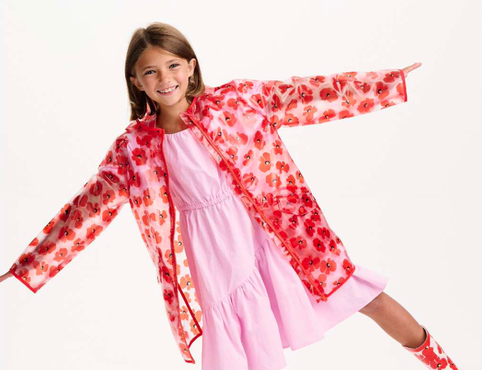 Catimini Girls Transparent Poppy Print Raincoat In Stock Now