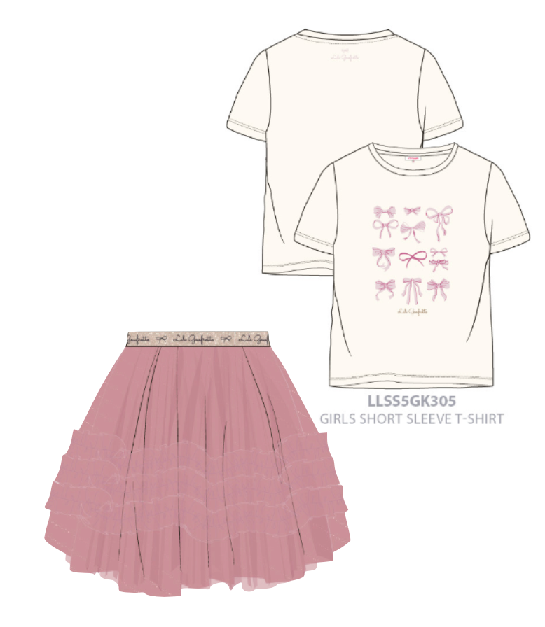Lili Gaufrette Bow Tee-Shirt and Pink Chiffon Skirt Set In Stock Now