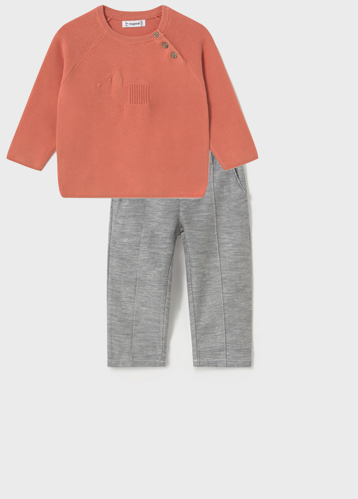 Mayoral 1302 Peach Jumper and Mayoral 1576 Charcoal Trousers In Stock Now