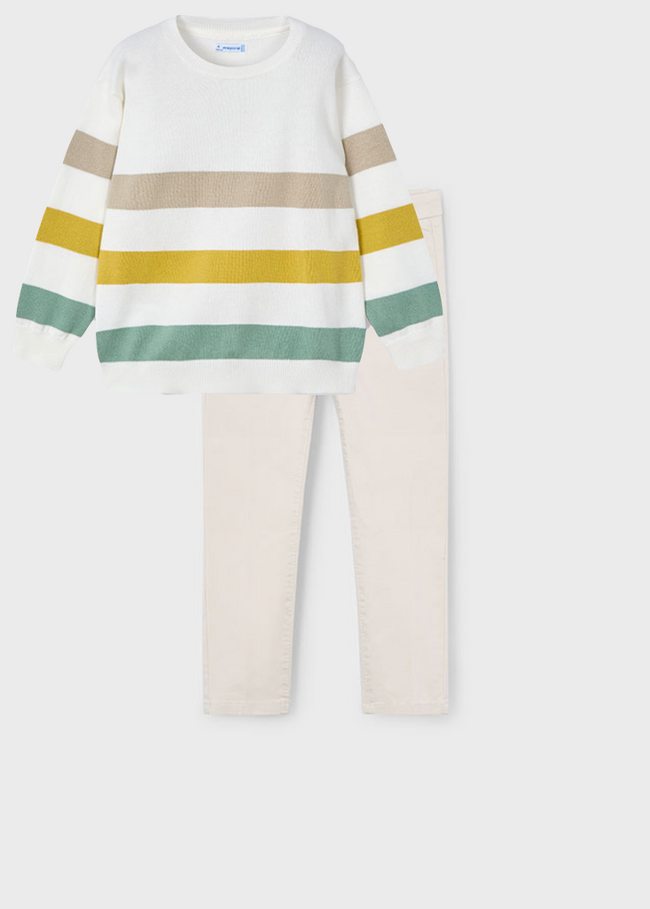 Mayoral 3366 Gold Stripe Jumper and Mayoral 512 Twill Trousers In Stock Now