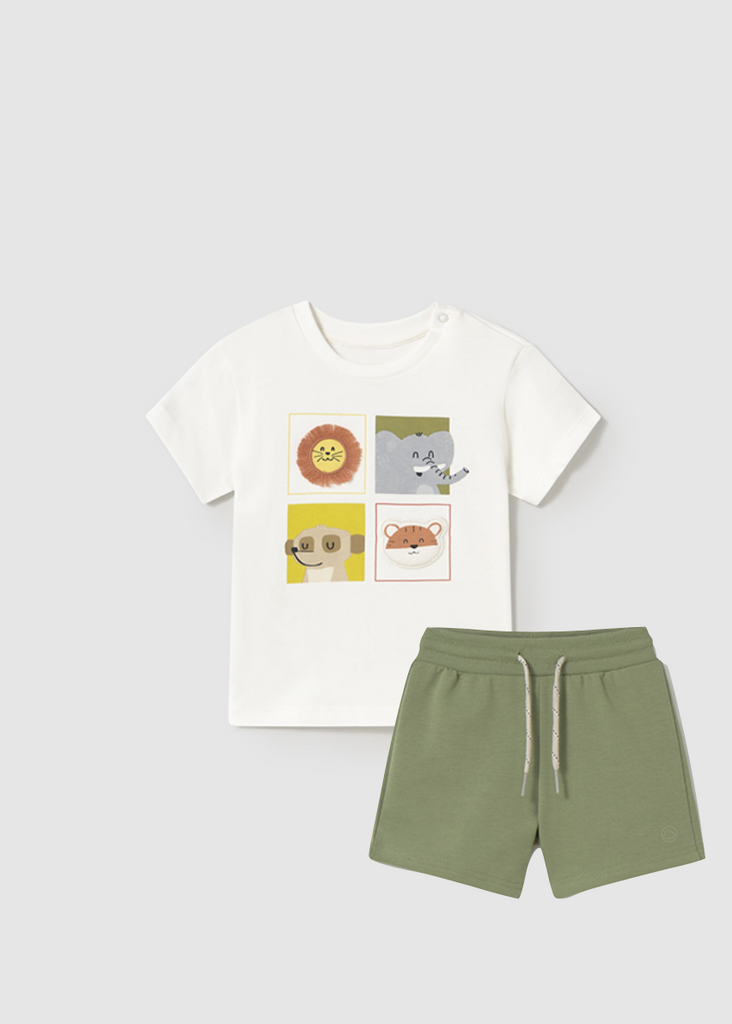 Mayoral 1056 Safari Short Sleeve Tee-Shirt and Mayoral 621 Sage Shorts In Stock Now