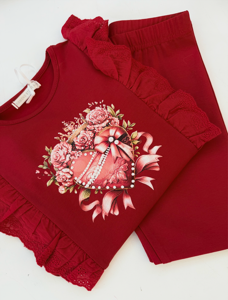 Cherubs Red Heart and Pearls Leggings Set In Stock Now