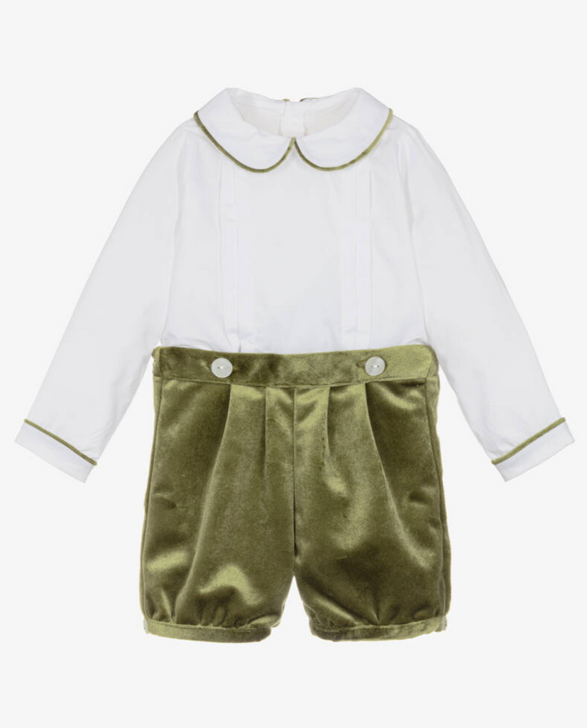 Kidiwi Barnabé Poplin Shirt and Olive Velvet Shorts In Stock Now