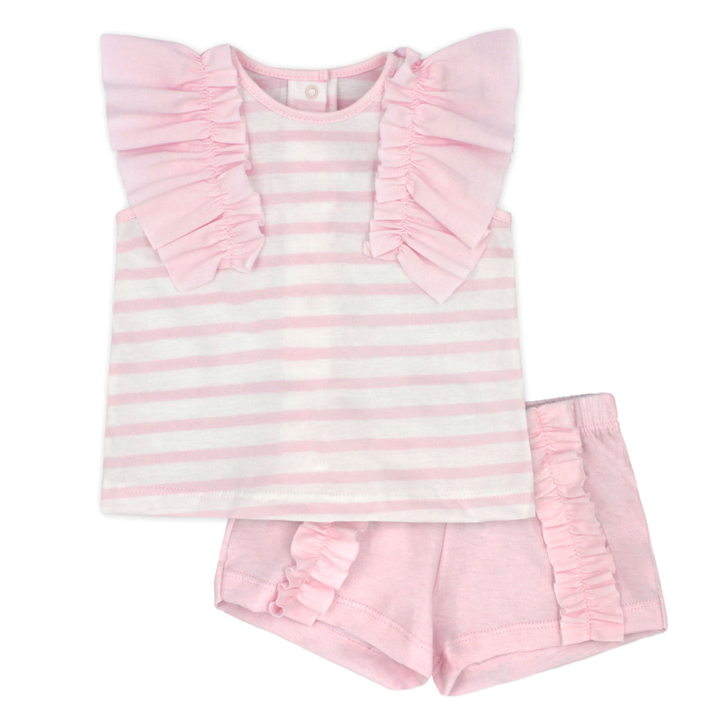 Rapife 4151 Pink Stripe Frilled Tee-Shirt and Shorts Set In Stock Now