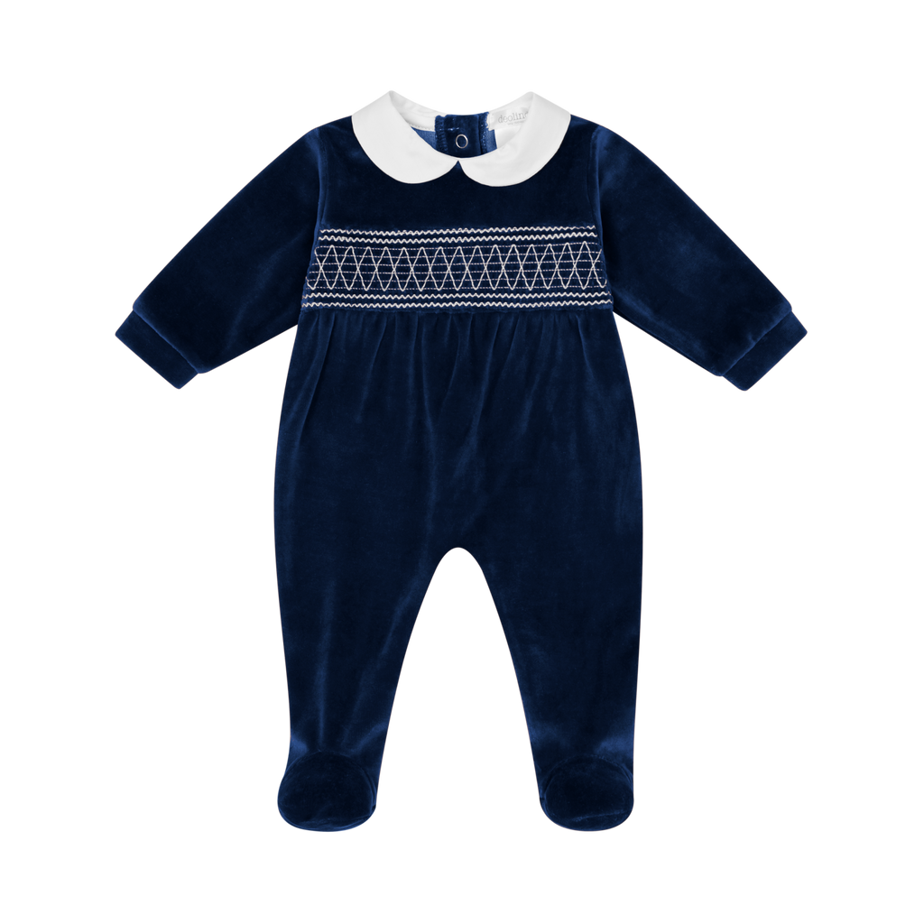 Pre-Order Deolinda 25131 Napoli Navy Blue Velvet Smocked Pyjamas