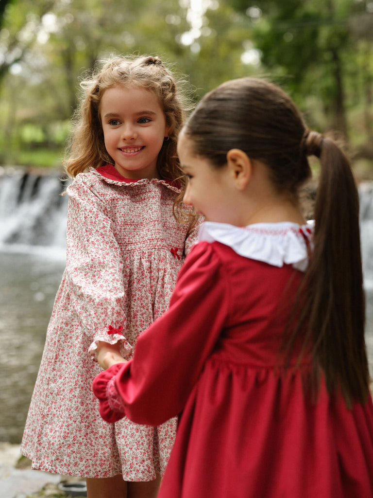 Pre-Order Deolinda 25419 Sarah Maroon Red Floral Smocked Dress